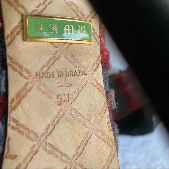 L.A.M.B. Stilleto booties heels plaid lamb sz 9 women’s red gray euc laceup heel - Picture 10 of 10